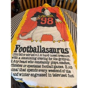 Vintage 1986 Footballasaurus Beach Towel Franco Flesheater 98 Dinosaur Cotton
